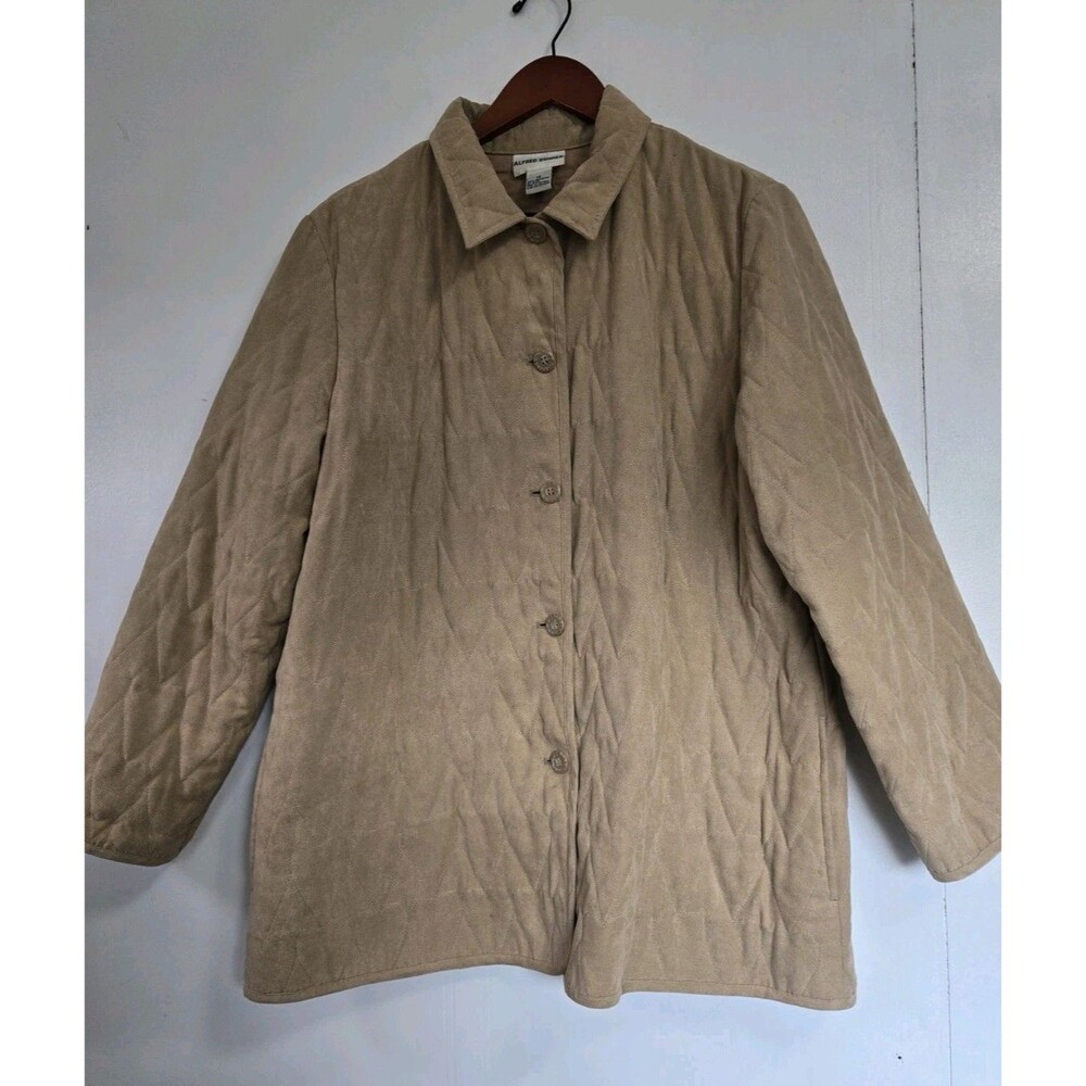 Alfred Dunner Jacket Womens 14 Suede Brown Quilted Lining Quiet Luxury Old Money